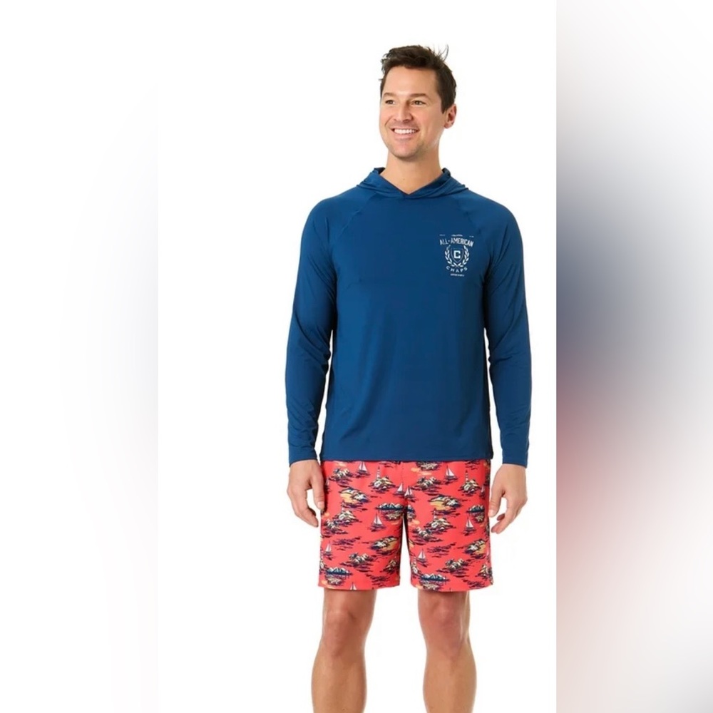 Men's Blue Hoodie Rash Guard. Chaps.  Size med. New with tags